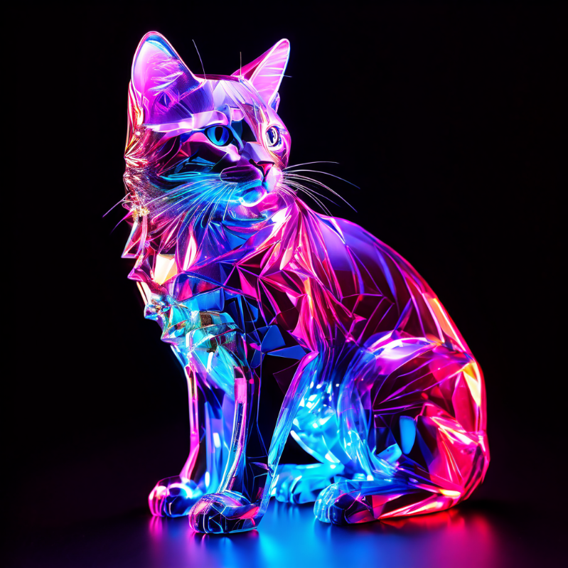 neon holography crystal cat