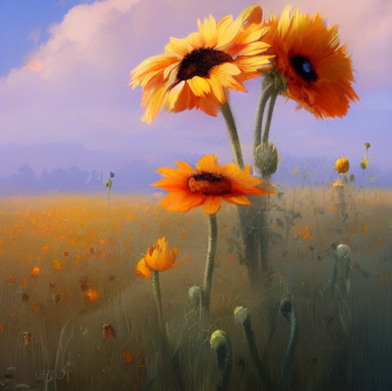 Beautiful digital matte pastel paint sunflowers poppies chillwave greg rutkowski artstation